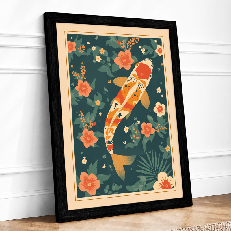 Koi in Bloom Japandi - Framed Print, A1 - 84.1 x 59.4 cm, Black