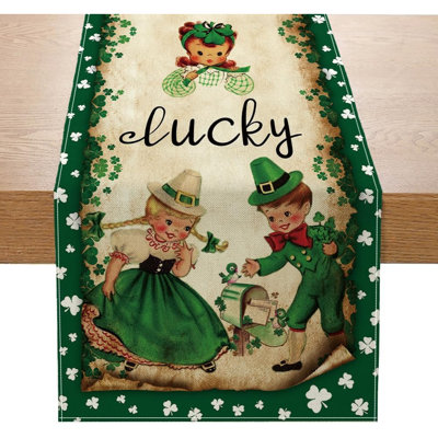 Vintage Green Lucky Clover Table Runner, St. Patrick’S Day Home, Kitchen, And Dining Decor