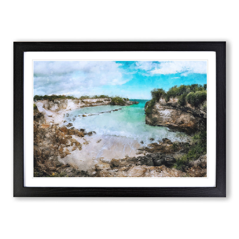Beach on Nusa Ceningan Island in Indonesia - Picture Frame Painting, 48cm H x 65cm W x 2cm D, Black Framed