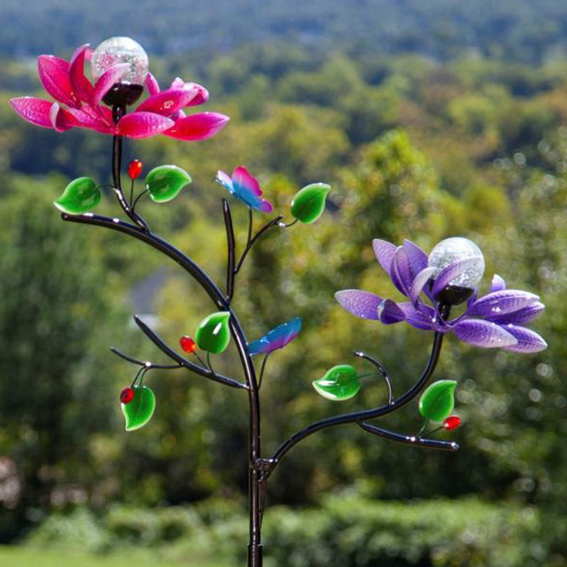Piquet de jardin solaire à double fleur Monsalve, Rose / Bleu