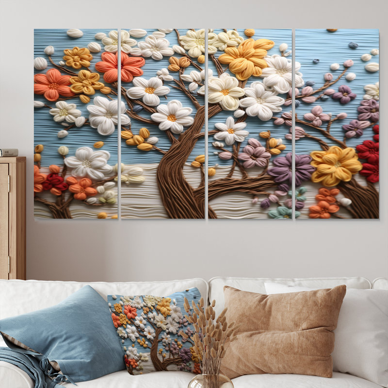 Zelie - Art mural floral pour arbre 4 pièces, H 28 po x l 48 po