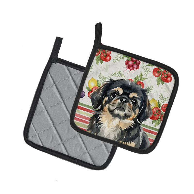 Paire de porte-casseroles à motif de légumes Pékinois noir et brun clair, Noir / brun clair