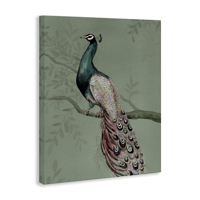  "Regal Peacock on Branch", art mural par Cloverfield & Co., H 20 po x l 16 po