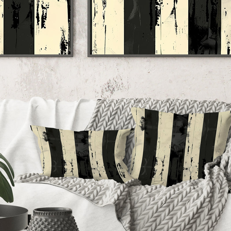 Black White Pinstripe III - Transitional Throw Pillow, 18"H x 18"W