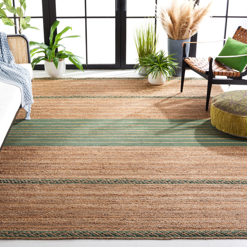 Trigg Hand-Loomed Stain Resistant Reversible Jute/Cotton Striped Area Rug , Rectangle 8' x 10'