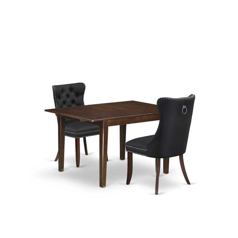 Ensemble de table de salle à manger 3 pièces à plateau rectangulaire en bois massif avec finition papillon, Gris foncé