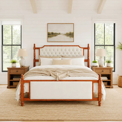 Lit plateforme capitonné avec tête de lit à boutons, lit en bois avec tête et pied de lit pour chambre à coucher, chambre d'amis