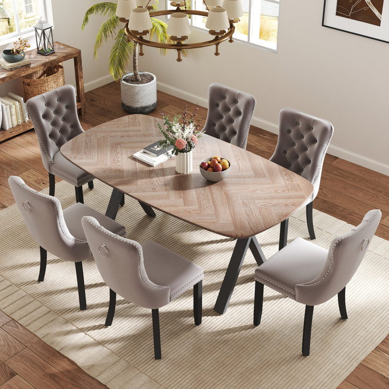 Rectangle Dining Set with Tufted Dining Chair, 29.5"H x 63"L x 35.4"W, Gray