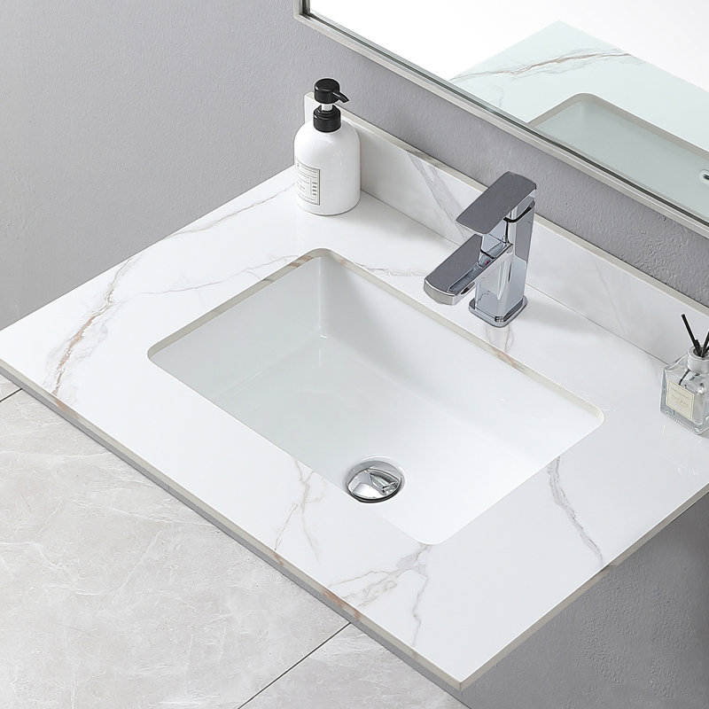 Dessus de meuble-lavabo en pierre de 31 po or avec dosseret - aspect fritté élégant, fonctionnalité moderne de 31 po