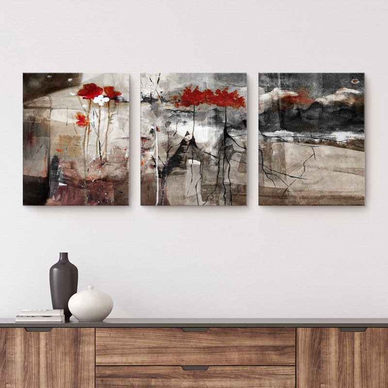 « Abstract », ensemble de 3 impressions sur toiles tendues