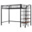 Twin Size Metal Loft Bed with Upper Grid Shelf & 4-Layer Storage Ladder, Space-Saving Black Design — Black Elevated Space-Saving Bed-2094839307