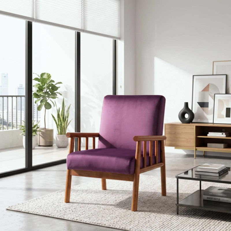 Chaise avec accoudoirs Classic Mid-Century, Purple Velvet