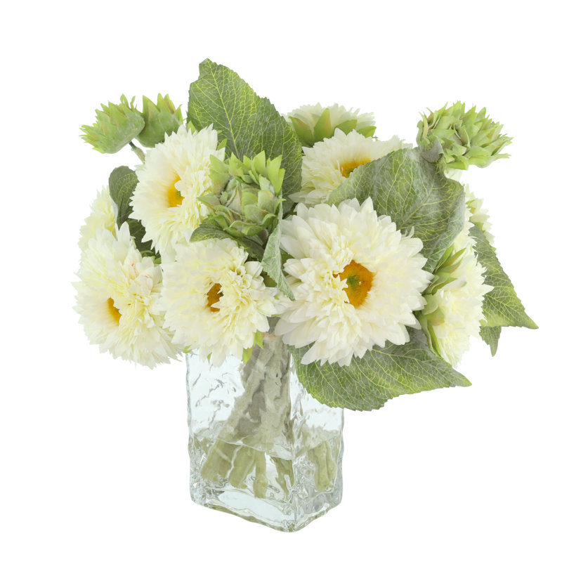 Sunflower Fall Arrangement in a Glass Ripple Vase, 16" H x 16" W x 16" D