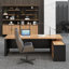 Bureau de direction en bois massif avec tiroirs Burlywood-267117452-267117448