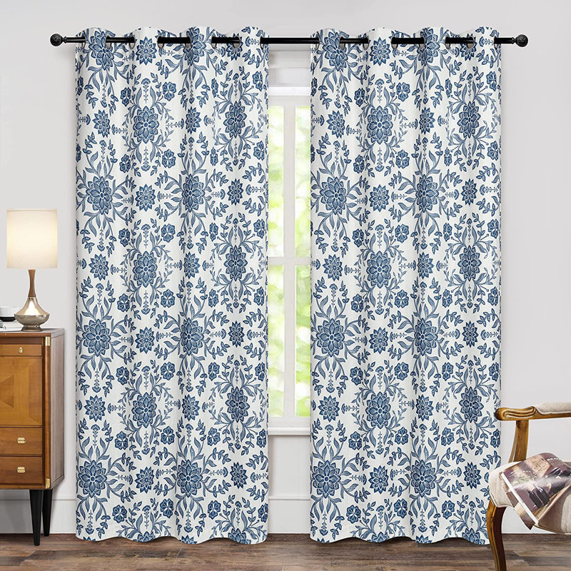 Rideaux en lin Twyla, Bleu marine ivoire