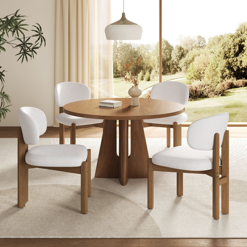 Chaises de salle à manger rembourrées de style Mid-Century avec structure en bois d'hévéa, Noyer