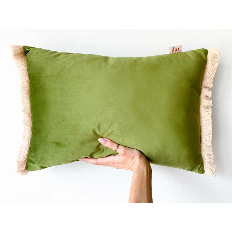Velvet Dreamscape Rectangular Lumbar Cushion, Olive Green/Warm Green