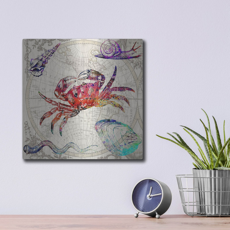 «Crab Map» par Mark Ashkenazi, art luxueux en métal «Crab Map» par Mark Ashkenazi, H 12 po x l 12 po