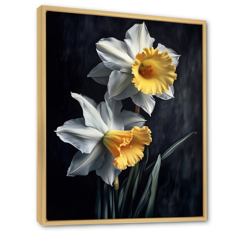 «Yellow Gray Daffodils Natures Impression II» sur toile, Cadre naturel flottant, H 40 po x l 30 po x P 1,5 po