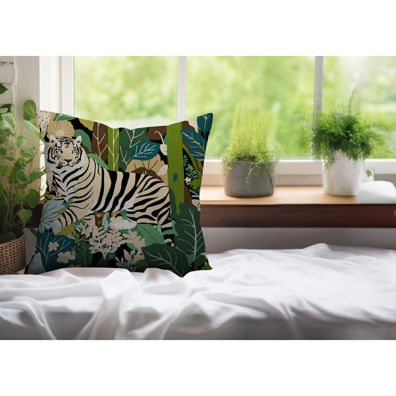 Oreiller carré réversible intérieur / extérieur Kyo Tiger, Carré 15 po, Émeraude