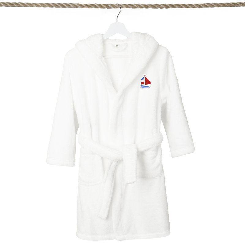 Peignoir à capuche double 100% polyester pour enfants, Blanc, L