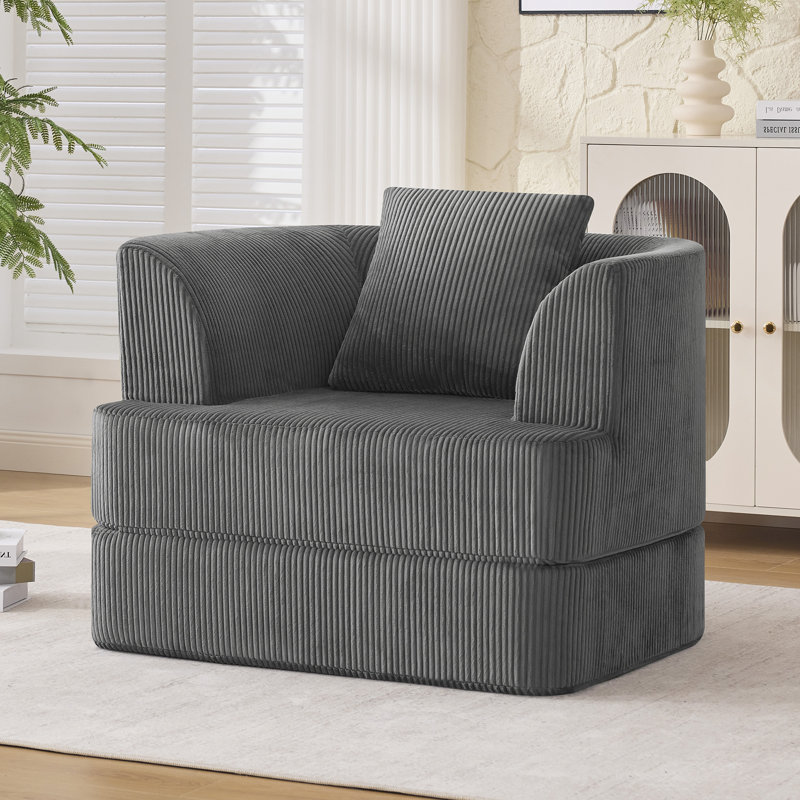 Fauteuil convertible 69,3 po, Velours côtelé gris