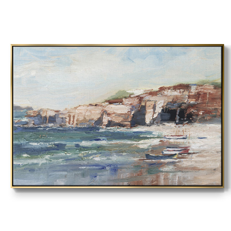 Étude Sea Cliff II - impression d'un seul cadre photo, H 25 po x l 37 po x P 2 po, Toile avec cadre flottant or, Non