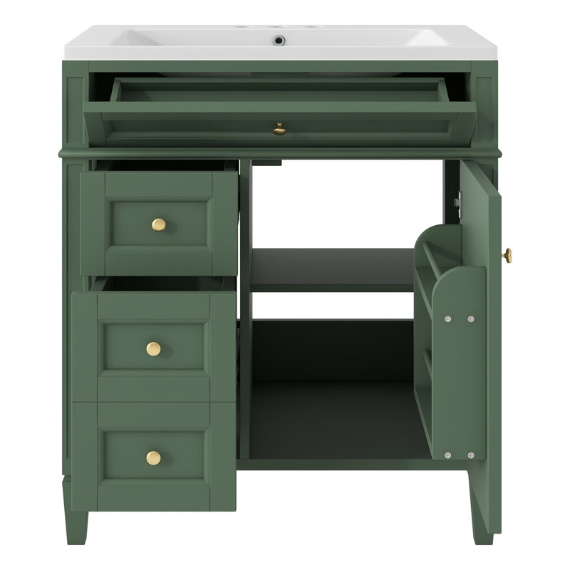 Meuble-lavabo moderne de 30 po avec lavabo supérieur, armoire de rangement en bois massif et panneau de fibres à densité moyenne, conforme TSCA Titre VI