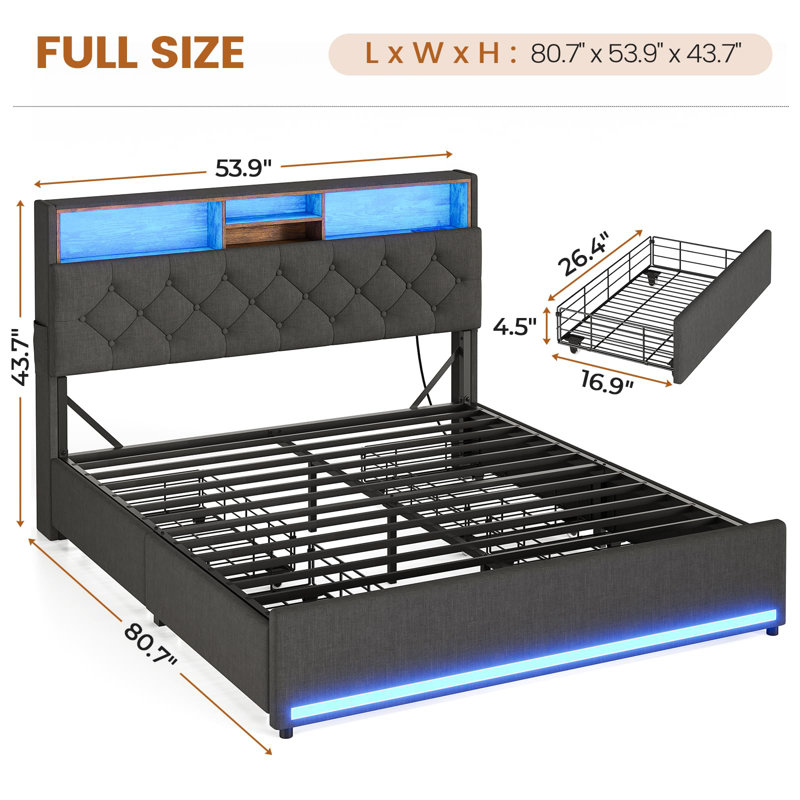 Upholstered Platform Storage Bed, Full / Double