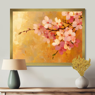 Golden Cherry Blossom Sakura Light I - Gold Floral Wall Decor