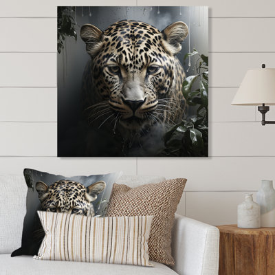 Portrait de léopard gris majestueux I - Art mural en métal animal léopard / guépard