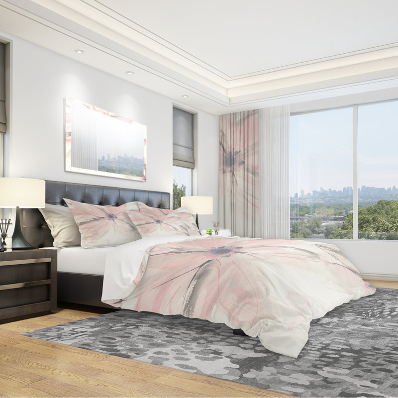 Pink Shabby Floral II - Shabby Elegance Duvet Cover Set - Microfiber Polyester, King Duvet Cover + 2 Shams