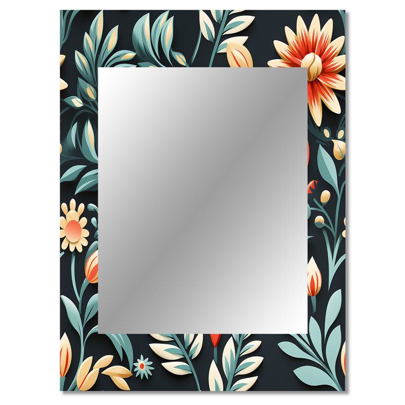 Sylee Tribal Green Damask Accents - damask  Mirror, Boho Unique Wall Mirror, Printed Metal Art, 40" x 30"
