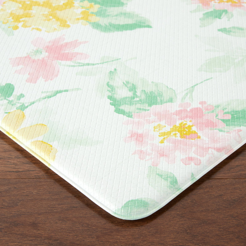 Petal Pink and Yellow Floral PVC Kitchen Mat, 20" x 30"
