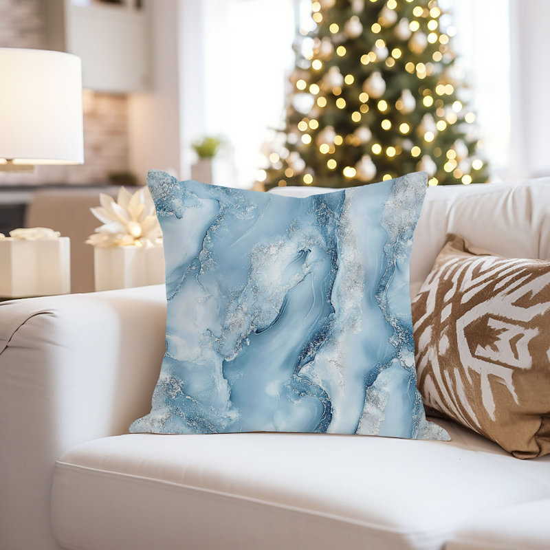 Abstract Blue Geode Marble Pattern VI Modern Throw Pillow Cover, 16x16