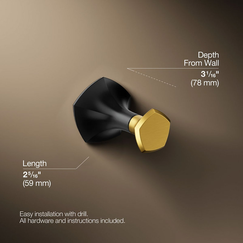 Occasion® Wall Mounted Robe Hook, Matte Black/Moderne Brass
