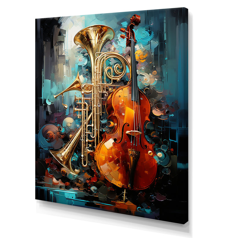 «Trombone Violen Tribute Jazzed Jade» sur toile, H 32 po x l 24 po x P 1 po, Toile tendue