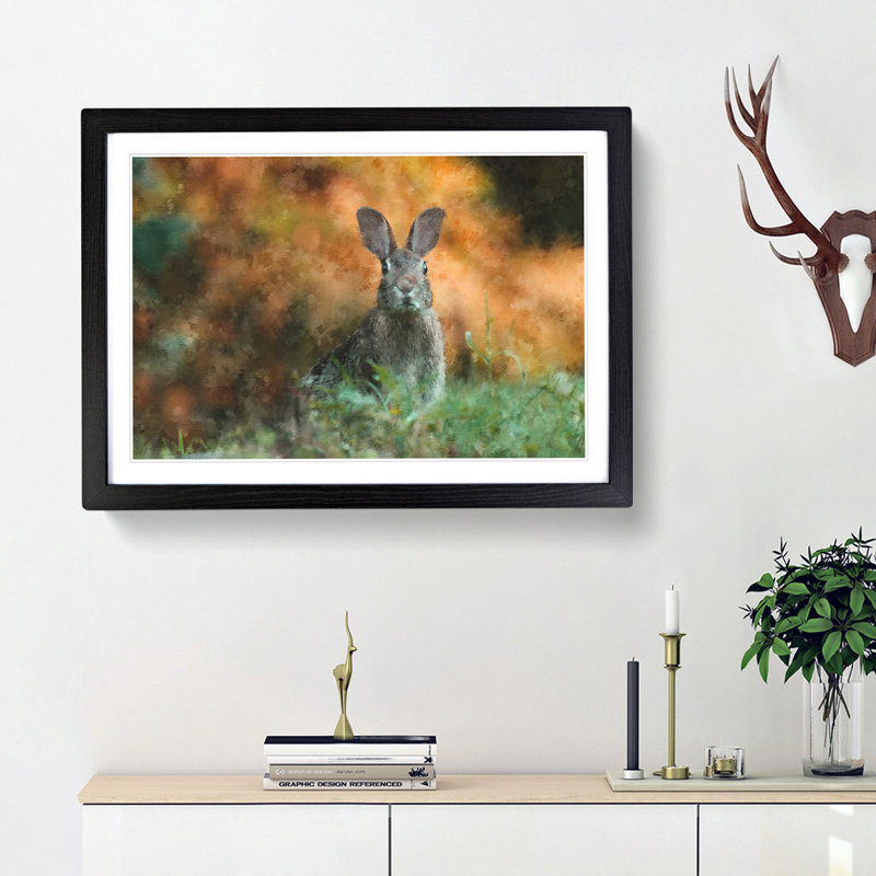 Hare in a Meadow - Picture Frame Painting Print, 33cm H x 45cm W x 2cm D, Black Framed