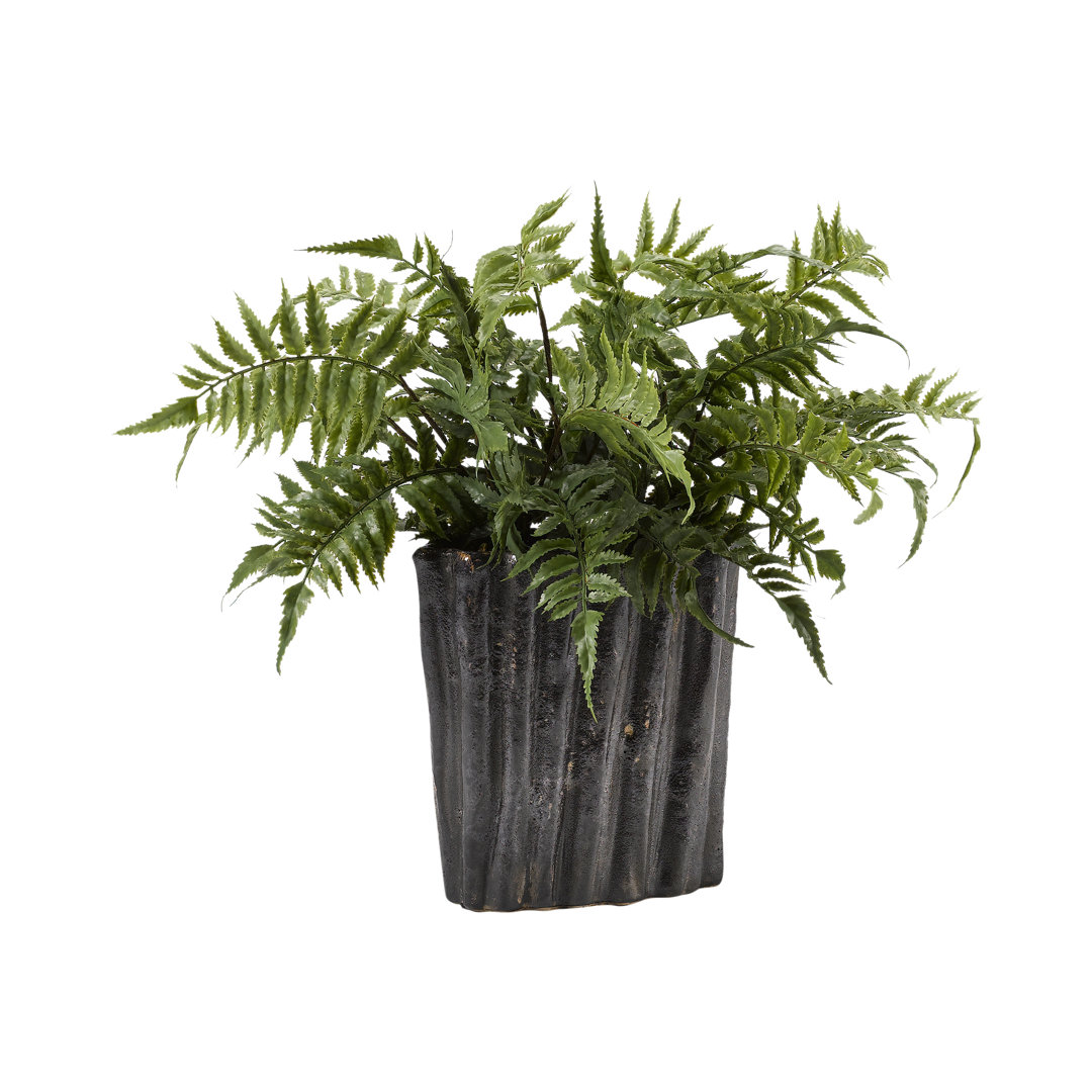 Faux Leather Fern Plant in Ceramic Planter Union Rustic 