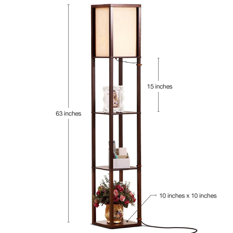 Maxwell 63 in. Traditional LED 3-Shelf Floor Lamp with Fabric Square Shade, Havana Brown