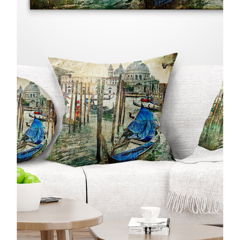 Paysage magnifique coussin de Venise, 16 po x 1 po, Carré