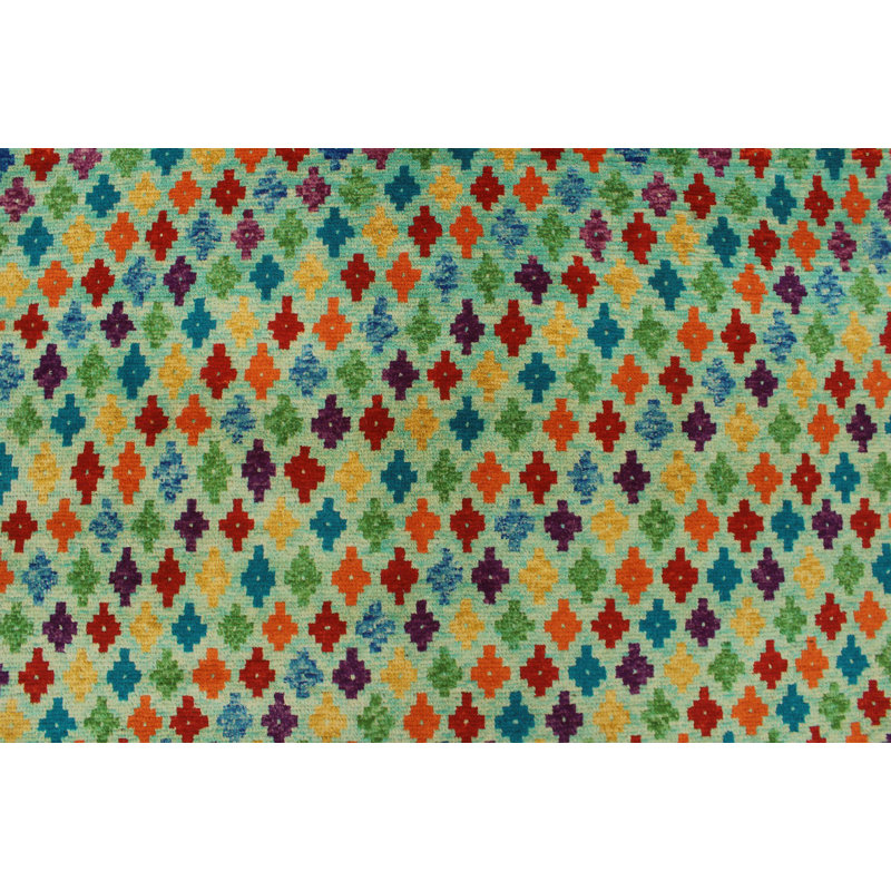 Tapis de zone en laine vert noué la 4 pi 11 po x 6 pi kin à la main one-of-a- Altoona