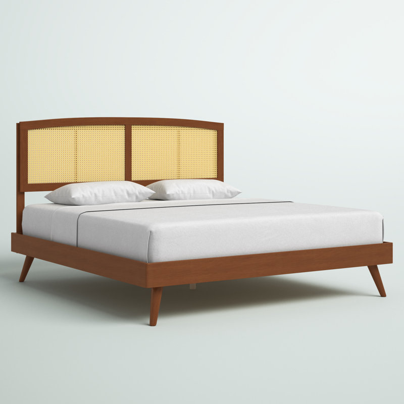 Sierra Cane and Wood Platform Bed with Splayed Legs, Full/Double, Walnut