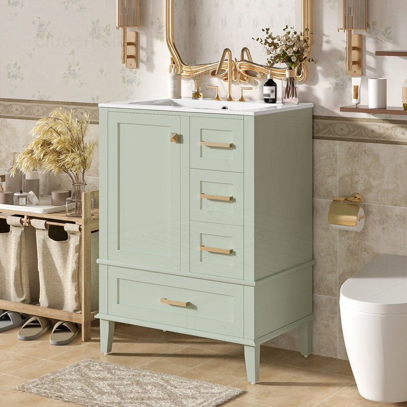 Meuble-lavabo 24,8 po avec lavabo en céramique, Vert