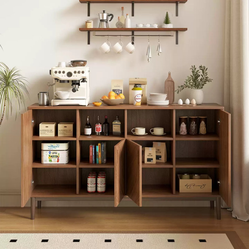 Buffet de style rétro entièrement en bois massif, H 35,43 po x l 62,99 po x P 13,78 po