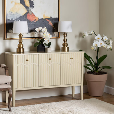 Mallison Modern Storage Sideboard with Fluted Wood and Scalloped Molding
