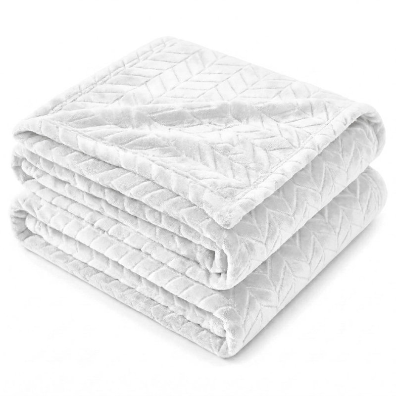 Couverture en molleton doux à chevrons Hope, Blanc, Très grand simple