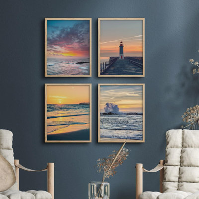 «Tropical Orange Sunset», ensemble de 4 impressions murales multicolores encadrées sur papier, 4 pièces