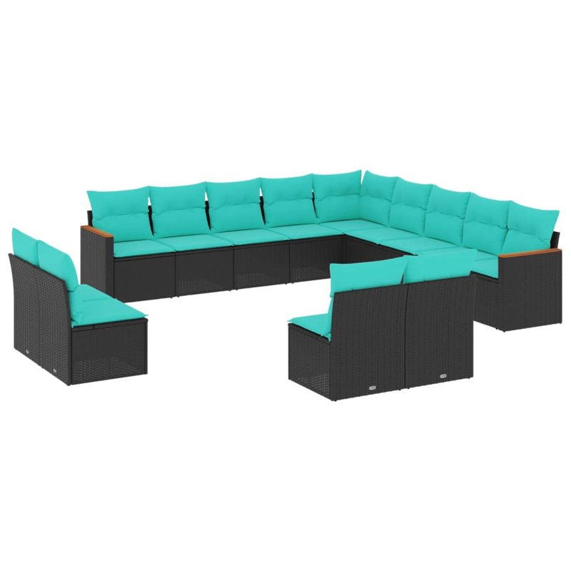  Ensemble de canapé de patio 13 pièces avec coussins en rotin de polyester noir