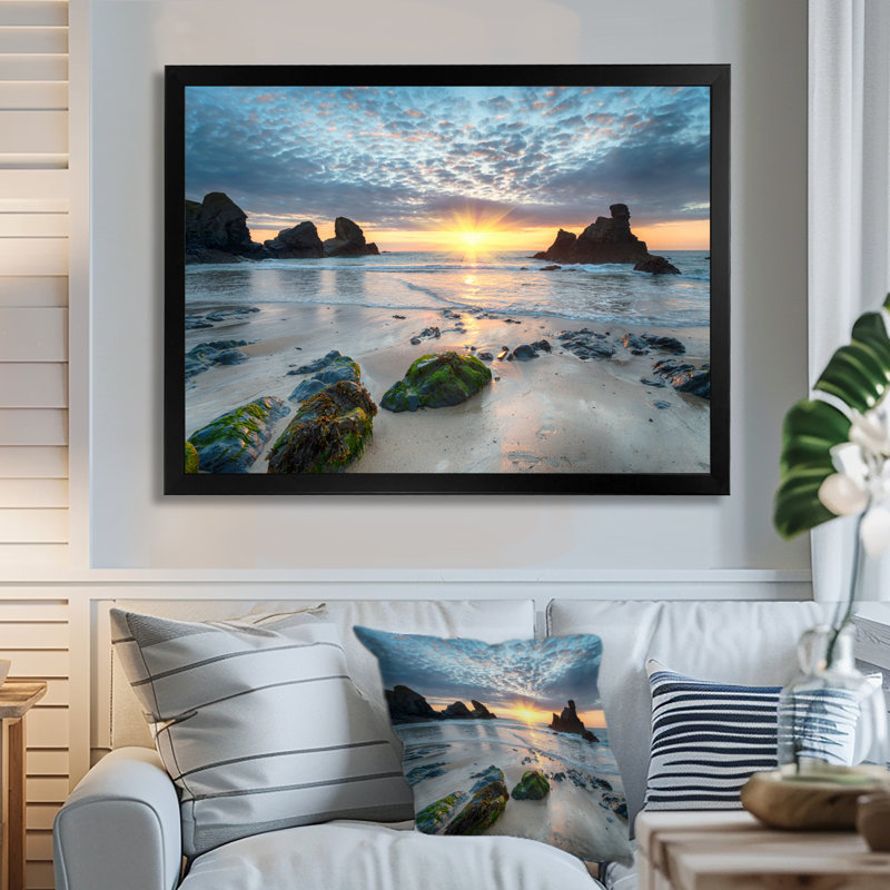 Magnifique baie de Porthcothan - imprimé bord de mer, H 24 po x l 32 po, Impression encadrée, Noir